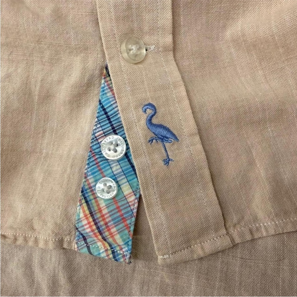 TailorByrd Beige Cotton Short Sleeve Button Down Shirt | Summer Golf Preppy - Picture 4 of 9